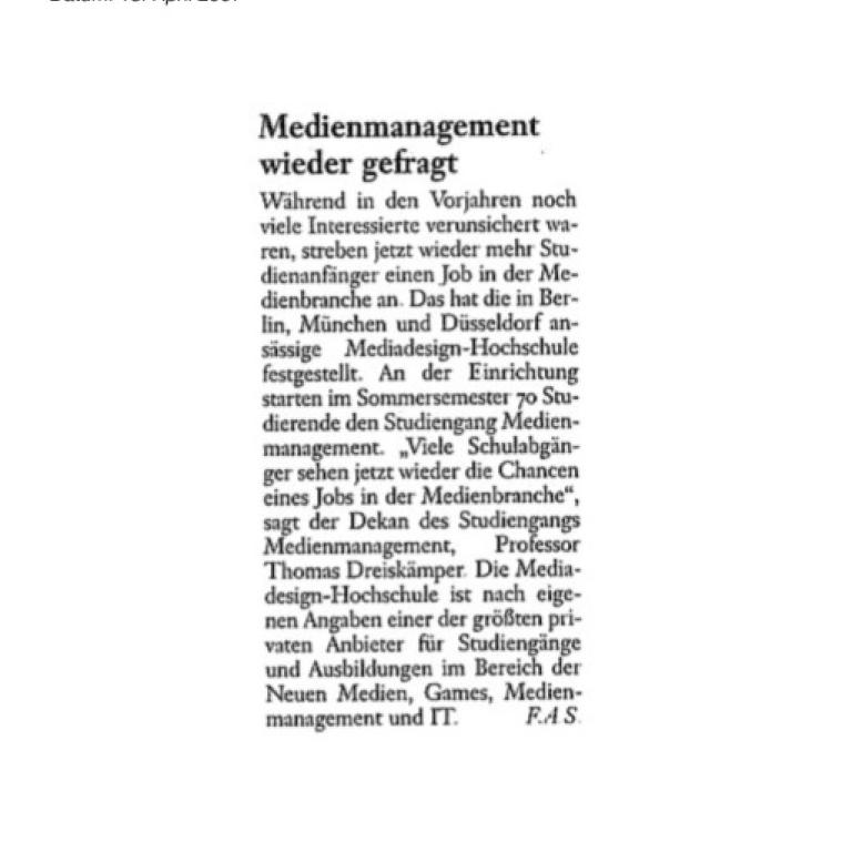 Frankfurter Allgemeine Zeitung: Medienmanagement wieder gefragt