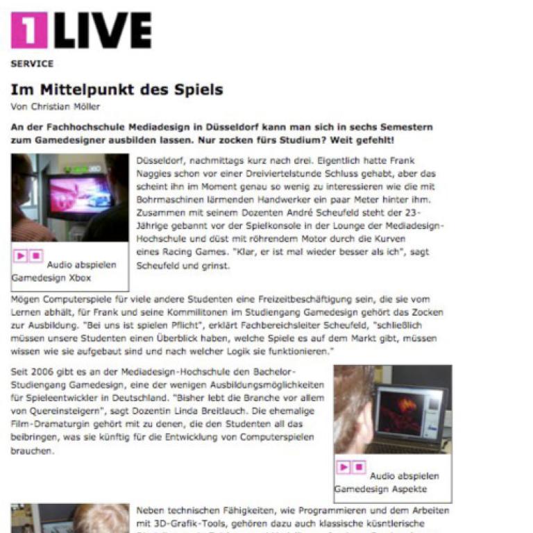 einslive.de: Im Mittelpunkt des Spiels
