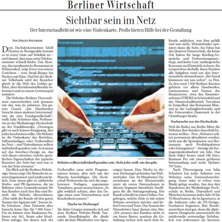 Berliner Zeitung zitiert Prof. Julia Schnitzer zum Thema "Unternehmenswebsites"