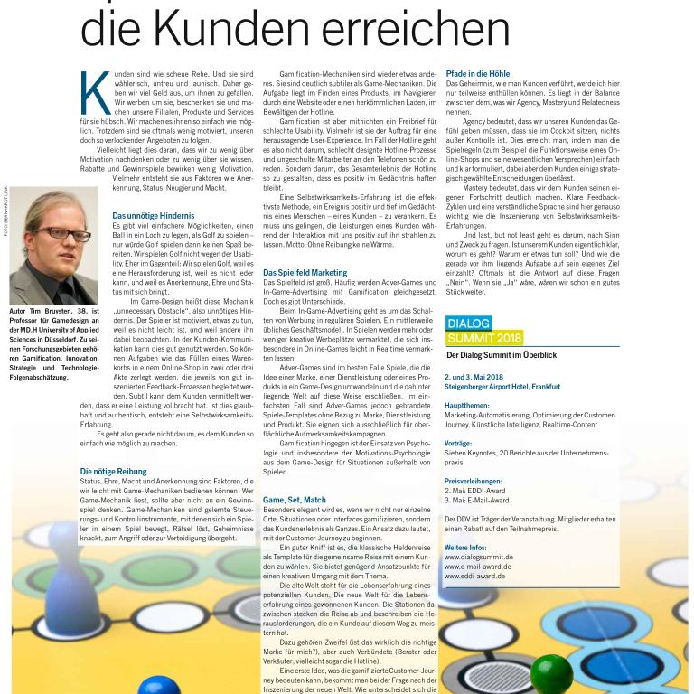 Ein Beitrag in der Fachzeitschrift „Horizont“ über die Stationen der Customer-Journey von Prof. Tim Bruysten